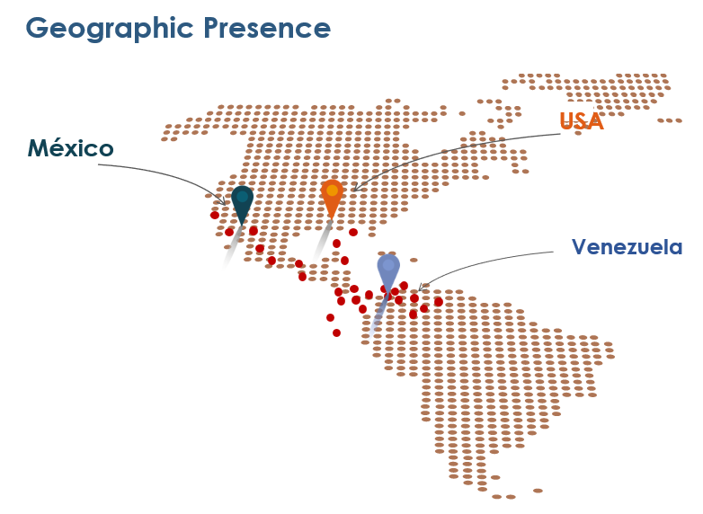 Presencia geográfica P.I.E. Inc.